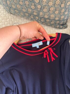 Draper James 1x Navy Dress with Red Trim and Bow